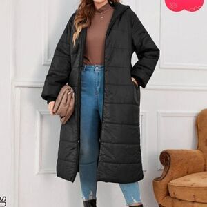 SHEIN 0X black long puffer coat